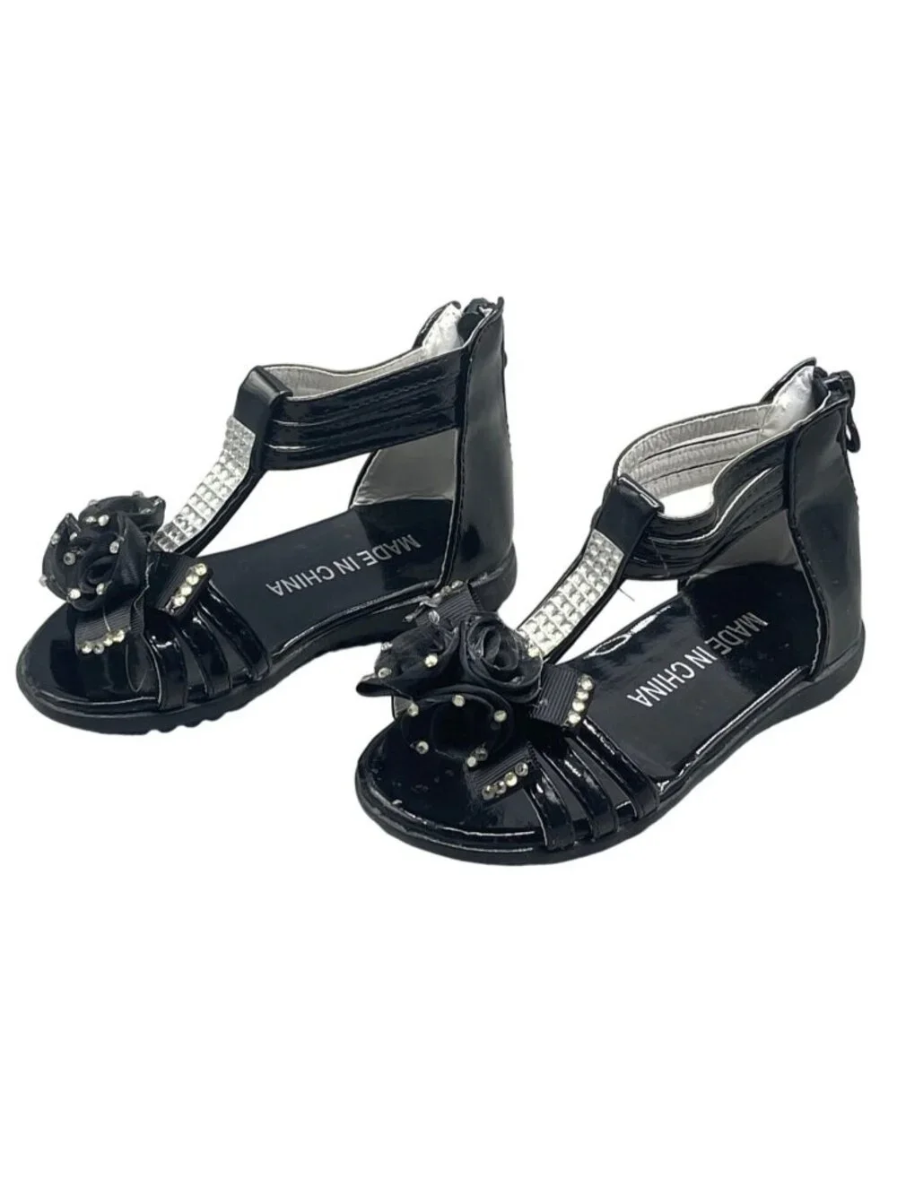 tongxie kids open toed sandals 618 black floral gladiator back size 5 READ NEW